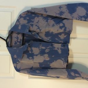 Blue Crop Dress Shirt Tie Dye